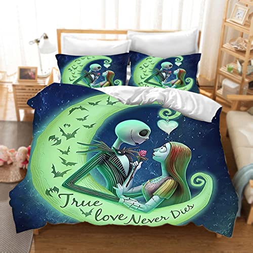 DDONVG The Nightmare Before Christmas Bettwäsche Set Halloween Totenkopf Bettbezug 3 Teilig Mikrofaser Weich Mit Reißverschluss Und Kissenbezug (9,220 X 240 cm 50 x 75 x 2) von DDONVG