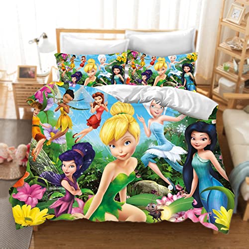 DDONVG Tinkerbell Bettwäsche 135x200 Anime Tinkerbell Elf Bettbezug Kinder Mikrofaser Bettwäsche Mit Reißverschluss Und Kissenbezug (13,135 X 200 cm 50 x 75 x 1) von DDONVG