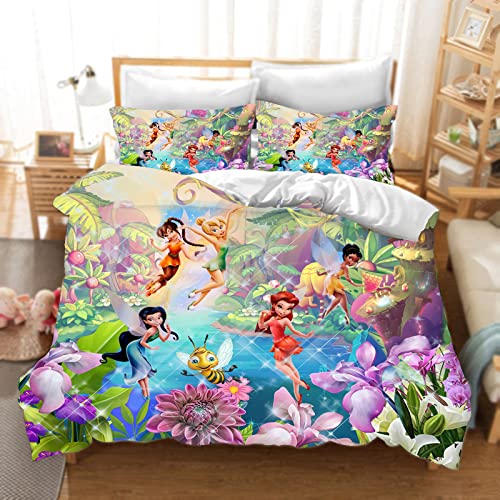 DDONVG Tinkerbell Bettwäsche 135x200 Anime Tinkerbell Elf Bettbezug Kinder Mikrofaser Bettwäsche Mit Reißverschluss Und Kissenbezug (2,135 X 200 cm 50 x 75 x 1) von DDONVG