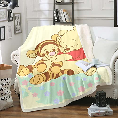 DDONVG Winnie The Pooh Decke 150x200cm Cartoon Kuscheldecke Kinder Babydecke Fleecedecke - Sherpa Sofaüberwurf Decke,Sofadecke Tagesdecke (7,150 X 200 cm) von DDONVG