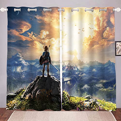 DDONVG Zelda Verdunkelungsvorhang Wasserdichter Stoff Gardinen Für Kinderzimmer,Ösen Oben Für Gardinen, 3D-Digitaldruck 100% Polyester (11,280x245cm(BxH)/ 140x245cmx2) von DDONVG