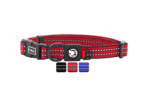 DDOXX Reflektierendes Nylon Hundehalsband - Stabiles und Verstellbares Welpenhalsband für alle Größen - M (Rot mit Neopren) von DDOXX