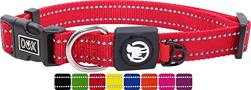 DDOXX Reflektierendes Nylon Hundehalsband - Stabiles und Verstellbares Welpenhalsband für alle Größen - L (Rot) von DDOXX