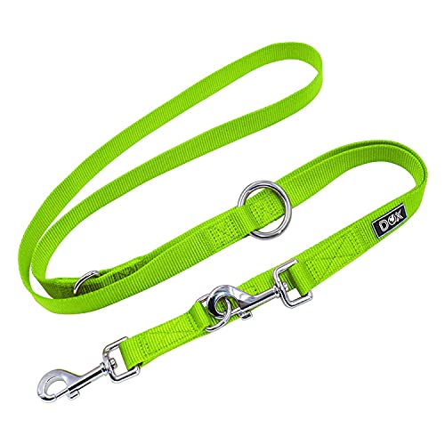 DDOXX Hundeleine Nylon, 3fach verstellbar, 2m | für kleine & große Hunde | Doppel-Leine Zwei Hund Katze Welpe | Schlepp-Leine groß | Führ-Leine klein | Lauf-Leine Welpen-Leine | L, Grün von DDOXX