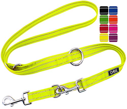 DDOXX Reflektierende Nylon Hundeleine - 2m, 3fach verstellbare Hundeleine für alle Hundegrößen - S (Gelb) von DDOXX