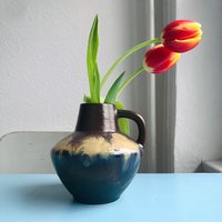 Ddr-Keramik Vase, Fat Lava, 70Er, Mid-Century, Braun Blau Vintage, 19 cm Höhe von DDRdesignVintage