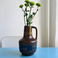 Ddr-Keramik Vase, Fat Lava, 70Er, Mid-Century, Braun Blau Vintage, 19 cm Höhe von DDRdesignVintage