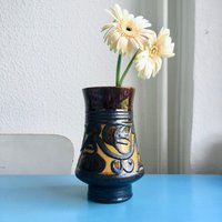 Ddr-Keramik Vase, Fat Lava, 70Er, Mid-Century, Gelb Braun Ocker Vintage, 19 cm Höhe von DDRdesignVintage