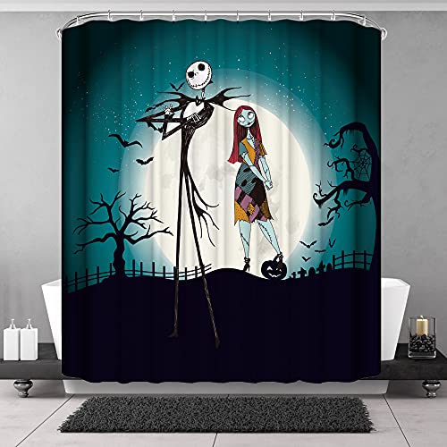 DDS-DUDES Nightmare Before Christmas Zombie Bride Jack Duschvorhang Kinder Badezimmer Halloween-Dekor mit 12 Vorhanghaken für Badezimmer, wasserdicht 180,3 x 180,3 cm (SC-06) von DDS-DUDES