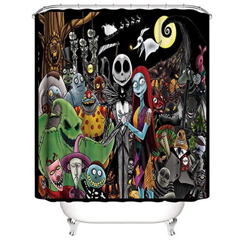 DDS-DUDES Nightmare Before Christmas Zombie Bride Jack Duschvorhang Kinder Badezimmer Halloween Dekor mit 12 Vorhanghaken für Badezimmer, wasserdicht 180,3 x 180,3 cm (SC-16) von DDS-DUDES