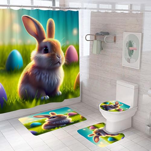 DDS-DUDES Oster-Duschvorhang-Set, niedliches Kaninchen, Ostern und blaue Eier für Badezimmer-Dekoration, Happy Easter Hase, wasserdichte Stoffvorhänge mit Haken, 180,3 x 180,3 cm (Braunes Kaninchen) DDS-DUDES Oster-Duschvorhang-Set, niedliches Kaninchen, Ostern und blaue Eier für Badezimmer-Dekoration, Happy Easter Hase, wasserdichte Stoffvorhänge mit Haken, 180,3 x 180,3 cm (Braunes Kaninchen) von DDS-DUDES