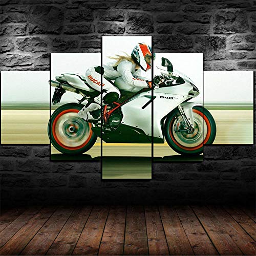 Bilder Ducati 848 Mädchen-Sportmotorrad Motogp Leinwandbild 5 Teilig Kunstdruck Modern Wandbilder XXL 5 Teilig Leinwandbilder Bild Auf Leinwand Wandbild Wanddekoration Wohnzimmer 5 Stücke von DDSDA