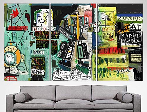 DDSDA 3 Teile Leinwand-Bild 3x50x70cm (Gesamt 150x70cm) Basquiat Straße Wandbilder,Kunstdruck,Wohnzimmer Dekor,Kreatives Geschenk 3 Teiliges Leinwand Bild Frames von DDSDA