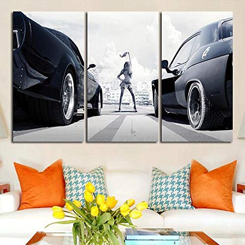 DDSDA 3 Teile Leinwand-Bild 3x50x70cm (Gesamt 150x70cm) Fast & Furious Rennwagen Wandbilder,Kunstdruck,Wohnzimmer Dekor,Kreatives Geschenk 3 Teiliges Leinwand Bild Frames von DDSDA