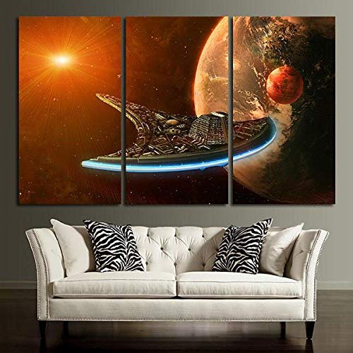 DDSDA 3 Teile Leinwand-Bild 3x50x70cm (Gesamt 150x70cm) Stargate Universe Destiny Ship Wandbilder,Kunstdruck,Wohnzimmer Dekor,Kreatives Geschenk 3 Teiliges Leinwand Bild Frames von DDSDA