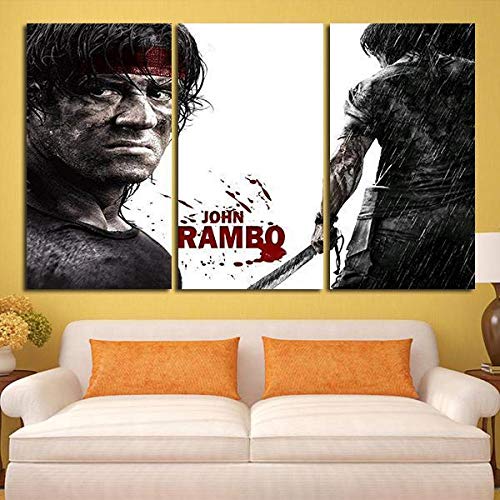 DDSDA Bilder 3 teiliges Leinwandbild Gesamtformat: 90x50cm Vlies Leinwandbild Rambo 3 Teilig Kunstdruck modern Wandbilder Bilder Kunstdruck auf Wandbild mit Rahmen von DDSDA