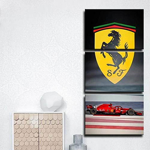 DDSDA Formel 1-Ferrari Bilder 150x70 cm 3 Teilig Leinwandbilder Bild auf Leinwand Vlies Wandbild Kunstdruck Wohnzimmer Wanddekoration Art von DDSDA
