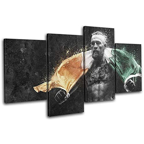 Modern Dekor Leinwandbild 4-Teilig Leinwand Bilder Conor McGregor MMA Zusammenfassung 4 Stück Wandkunst Rahmen Vlies Leinwanddrucke 4 Teilig Kunstdruck Home Decor Poster von DDSDA