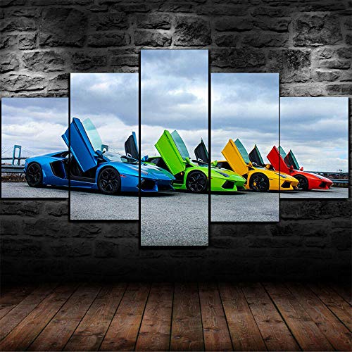 Wandkunst Leinwanddrucke 5 Stück Leinwand Bilder Moderne Wandbilder Xxl Wohnzimmer Wohnkultur Modulare Bilder 5 Teiliges Wandbild Auto F1 Lambo Aventador Farben Autogruppe Poster Malerei Kunstwerk von DDSDA