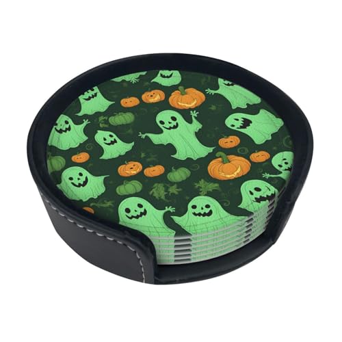 Grüner Geist Horror Halloween Kürbis 2 Tischdeko Untersetzer Getränke Bier Kaffee Untersetzer Geeignete Arten Tassen heiß & kalt 6 Stück von DDSFvbv