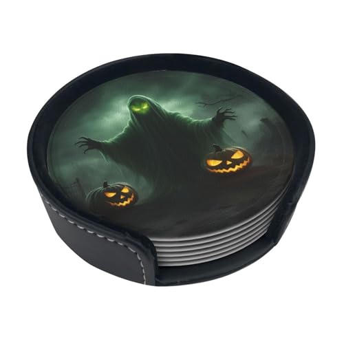 Grüner Geist Horror Halloween Kürbis Tischdekoration Untersetzer Getränke Bier Kaffee Untersetzer Geeignete Arten Tassen heiß & kalt 6 Stück von DDSFvbv