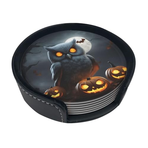 Halloween Eule Geist Kürbis Tischdekoration Untersetzer Getränke Bier Kaffee Untersetzer Geeignete Arten Tassen heiß & kalt 6 Stück von DDSFvbv