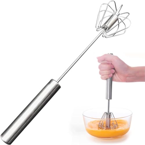 Eierbesen aus Edelstahl, Hand-Push-Schneebesen, Eiermixer, halbautomatisch, rotierend, Milchaufschäumer, multifunktionaler Handbesen zum Backen, Kochen, Schneebesen, Schlagen – 26,7 cm von DDSHUN