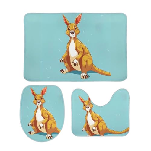 3-teiliges Badteppich-Set, rutschfest, saugfähig, Badematte, Konturmatte mit WC-Deckelbezug, lustiger Cartoon, Känguru, Zoo, weiche Bodenmatten für Badezimmer, Küche, Tür, Heimdekoration 3-teiliges Badteppich-Set, rutschfest, saugfähig, Badematte, Konturmatte mit WC-Deckelbezug, lustiger Cartoon, Känguru, Zoo, weiche Bodenmatten für Badezimmer, Küche, Tür, Heimdekoration von DDTKLSNV