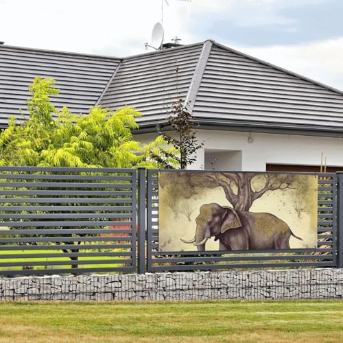 Asiatischer Elefant mit Baumbanner und Schildern, Wandbehang, Banner mit Seil zum Aufhängen, 89,9 x 180,9 cm, Party-Banner, Schild, Poster, Party-Hintergründe, Innen- und Außenbereich, Neujahr von DDTKLSNV