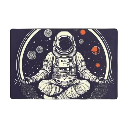 Astronaut sitzend im Yoga, Chakra, moderner Teppich, kurzer Plüsch, ultraweich, für Eingangsbereich, waschbar, rutschfeste Fußmatten, Überwurf-Teppiche für Wohnzimmer, Schlafzimmer, Büro, Wohnheim von DDTKLSNV