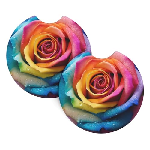 Auto-Getränkehalter-Untersetzer, 2 Stück, rutschfeste Einsatz, Auto-Untersetzer mit Fingerkerbe, saugfähiger Getränkeuntersetzer, Auto-Bechermatte, 6,9 cm, Regenbogen-Rose, Blume, Auto-Innenzubehör Auto-Getränkehalter-Untersetzer, 2 Stück, rutschfeste Einsatz, Auto-Untersetzer mit Fingerkerbe, saugfähiger Getränkeuntersetzer, Auto-Bechermatte, 6,9 cm, Regenbogen-Rose, Blume, Auto-Innenzubehör von DDTKLSNV