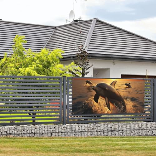 Banner und Schilder mit Delfin und Sonnenuntergang, Wandbehang, Banner mit Seil zum Aufhängen, 61 x 129 cm, Party-Banner, Schild, Poster, Party-Hintergründe, Innen- und Außenbereich, Neujahr von DDTKLSNV
