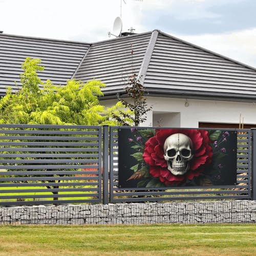 Banner und Schilder mit floralem Skelett, Rosen in Blüte, Wandbehang, Banner mit Seil zum Aufhängen, 89 x 180 cm, Party-Banner, Schild, Poster, Party-Hintergründe, Innen- und Außenbereich, Neujahr von DDTKLSNV