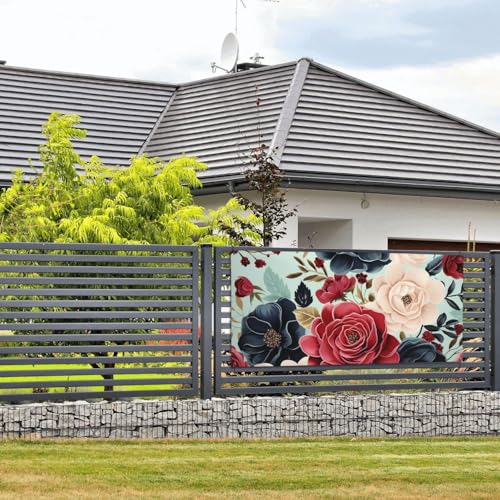 Banner und Schilder mit kastanienbraunen und marineblauen Blumen, zum Aufhängen, Banner mit Seil zum Aufhängen, 89 x 180 cm, Party-Banner, Schild, Poster, Party-Hintergründe, Innen- und Außenbereich von DDTKLSNV