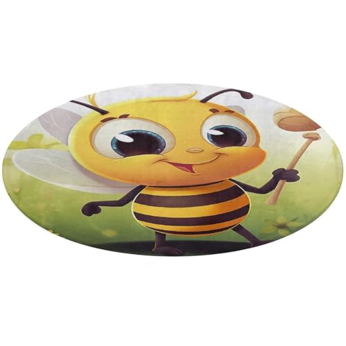 Bee runder Teppich, rutschfest, weich, waschbar, saugfähig, für Küche, Schlafzimmer, Badezimmer, Heimdekoration, 61 x 61 cm von DDTKLSNV