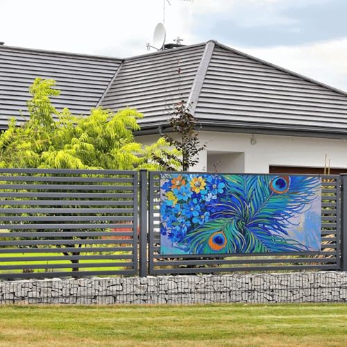 Blume Pfauenfeder Ölgemälde Feder Blau Banner und Schilder Wandbehang Banner Flagge mit Seil zum Aufhängen 61 x 129 cm Party Banner Schild Poster Party Hintergründe Indoor Outdoor Neujahr Abschluss von DDTKLSNV