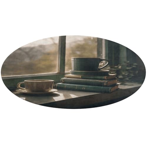 Bücher und Tassen, runder Teppich, rutschfest, weiche Bodenmatte, waschbar, saugfähig, für Küche, Schlafzimmer, Badezimmer, Heimdekoration, 61 x 61 cm von DDTKLSNV