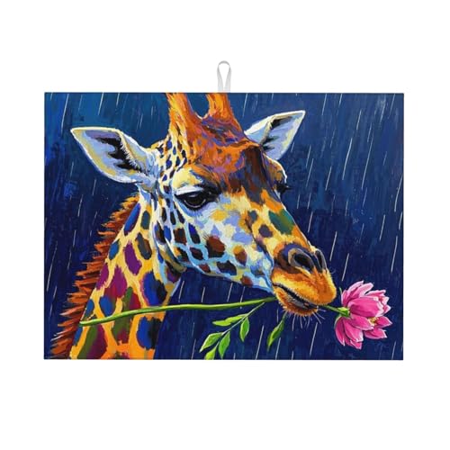 Bunte Giraffe Seite Gesicht Mikrofaser Abtropfmatte für Küche Arbeitsplatte Groß Super Saugfähig Wendbar Geschirr Abtropfunterlage Geschirr Wiederverwendbar Waschbar Abtropfgestell Pad 45,7 x 61 cm von DDTKLSNV