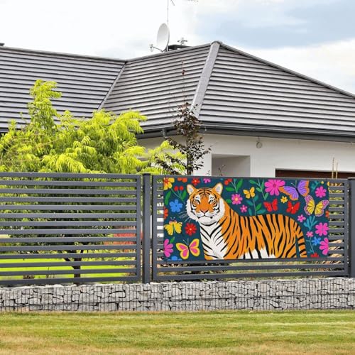 Bunter Blumen-Tierdruck, Tiger-Banner und Schilder, Wandbehang, Banner mit Seil zum Aufhängen, 61 x 129 cm, Party-Banner, Schild, Poster, Party-Hintergründe, Innen- und Außenbereich, Neujahr von DDTKLSNV