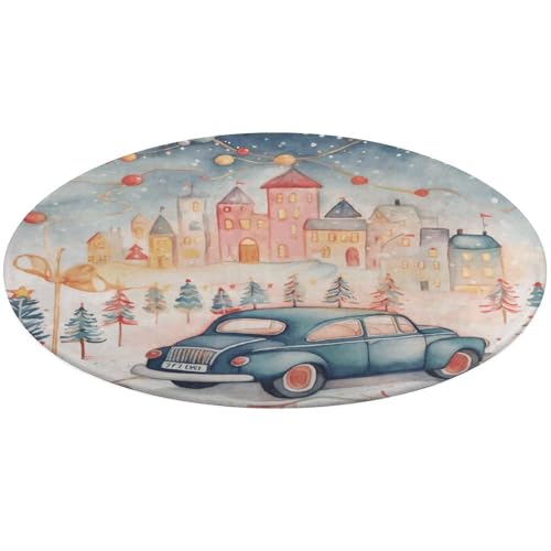 Cars in Small Town runder Teppich, rutschfest, weich, waschbar, saugfähig, für Küche, Schlafzimmer, Badezimmer, Heimdekoration, 61 x 61 cm von DDTKLSNV