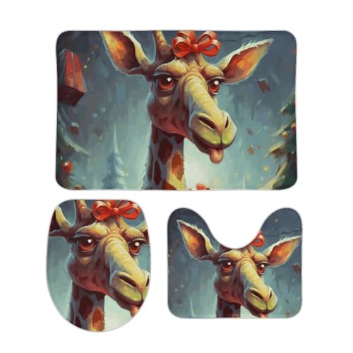 DDTKLSNV 3-teiliges Badematten-Set, rutschfest, saugfähig, Badematte, Konturmatte mit WC-Deckelbezug, Giraffe, als Geschenk, weiche Fußmatten für Badezimmer, Küche, Tür, Heimdekoration von DDTKLSNV