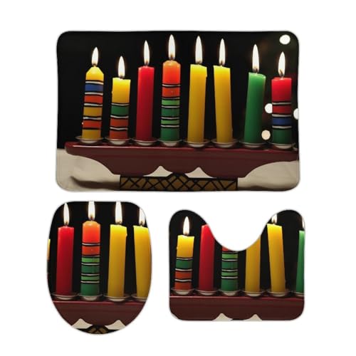 DDTKLSNV 3-teiliges Badematten-Set, rutschfest, saugfähig, Badematte, Konturmatte mit WC-Deckelbezug, Kwanzaa, Kerzen, weiche Bodenmatten für Badezimmer, Küche, Tür, Heimdekoration DDTKLSNV 3-teiliges Badematten-Set, rutschfest, saugfähig, Badematte, Konturmatte mit WC-Deckelbezug, Kwanzaa, Kerzen, weiche Bodenmatten für Badezimmer, Küche, Tür, Heimdekoration von DDTKLSNV
