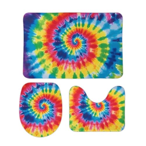 DDTKLSNV 3-teiliges Badteppich-Set, rutschfest, saugfähig, Badematte, Konturmatte mit WC-Deckelbezug, Batikfärbung, Regenbogen, weiche Bodenmatten für Badezimmer, Küche, Tür, Heimdekoration DDTKLSNV 3-teiliges Badteppich-Set, rutschfest, saugfähig, Badematte, Konturmatte mit WC-Deckelbezug, Batikfärbung, Regenbogen, weiche Bodenmatten für Badezimmer, Küche, Tür, Heimdekoration von DDTKLSNV