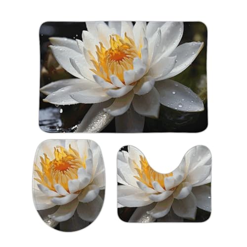 DDTKLSNV 3-teiliges Badteppich-Set, rutschfest, saugfähig, Badematte, Konturmatte mit WC-Deckelbezug, Blume, weiche Fußmatten für Badezimmer, Küche, Tür, Heimdekoration von DDTKLSNV
