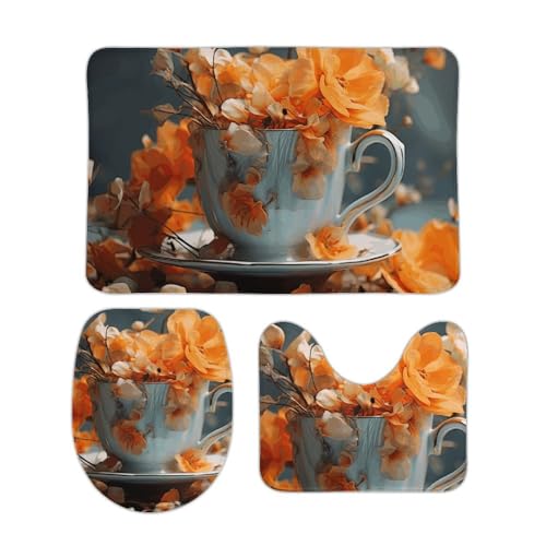 DDTKLSNV 3-teiliges Badteppich-Set, rutschfest, saugfähig, Badematte, Konturmatte mit WC-Deckelbezug, Blumen in Tasse, weiche Bodenmatten für Badezimmer, Küche, Tür, Heimdekoration DDTKLSNV 3-teiliges Badteppich-Set, rutschfest, saugfähig, Badematte, Konturmatte mit WC-Deckelbezug, Blumen in Tasse, weiche Bodenmatten für Badezimmer, Küche, Tür, Heimdekoration von DDTKLSNV