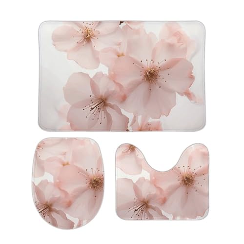 DDTKLSNV 3-teiliges Badteppich-Set, rutschfest, saugfähig, Badematte, Konturmatte mit WC-Deckelbezug, Blumenbilder, weiche Fußmatten für Badezimmer, Küche, Tür, Heimdekoration von DDTKLSNV