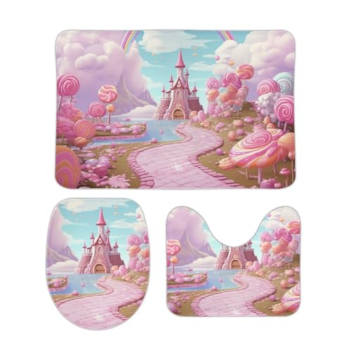 DDTKLSNV 3-teiliges Badteppich-Set, rutschfest, saugfähig, Badematte, Konturmatte mit WC-Deckelbezug, Candy Land, weiche Fußmatten für Badezimmer, Küche, Tür, Heimdekoration DDTKLSNV 3-teiliges Badteppich-Set, rutschfest, saugfähig, Badematte, Konturmatte mit WC-Deckelbezug, Candy Land, weiche Fußmatten für Badezimmer, Küche, Tür, Heimdekoration von DDTKLSNV