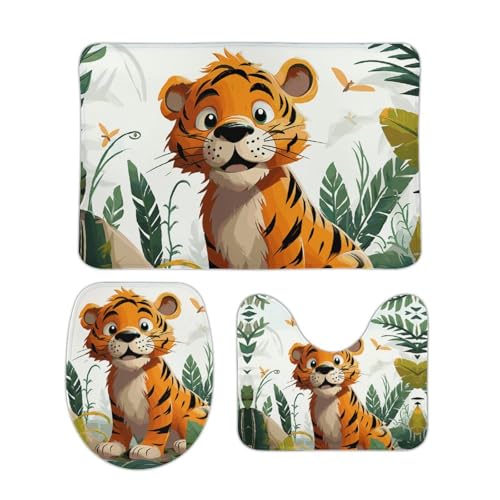 DDTKLSNV 3-teiliges Badteppich-Set, rutschfest, saugfähig, Badematte, Konturmatte mit WC-Deckelbezug, Cartoon, Tiger, weiche Fußmatten für Badezimmer, Küche, Tür, Heimdekoration DDTKLSNV 3-teiliges Badteppich-Set, rutschfest, saugfähig, Badematte, Konturmatte mit WC-Deckelbezug, Cartoon, Tiger, weiche Fußmatten für Badezimmer, Küche, Tür, Heimdekoration von DDTKLSNV