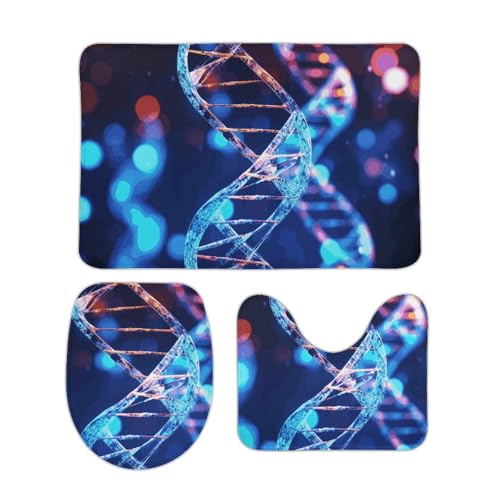 DDTKLSNV 3-teiliges Badteppich-Set, rutschfest, saugfähig, Badematte, Konturmatte mit WC-Deckelbezug, DNA, genetische Helix, weiche Fußmatten für Badezimmer, Küche, Tür, Heimdekoration von DDTKLSNV