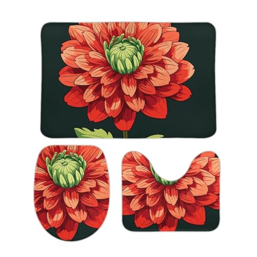 DDTKLSNV 3-teiliges Badteppich-Set, rutschfest, saugfähig, Badematte, Konturmatte mit WC-Deckelbezug, Dahlien-Flugzeug, weiche Bodenmatten für Badezimmer, Küche, Tür, Heimdekoration von DDTKLSNV